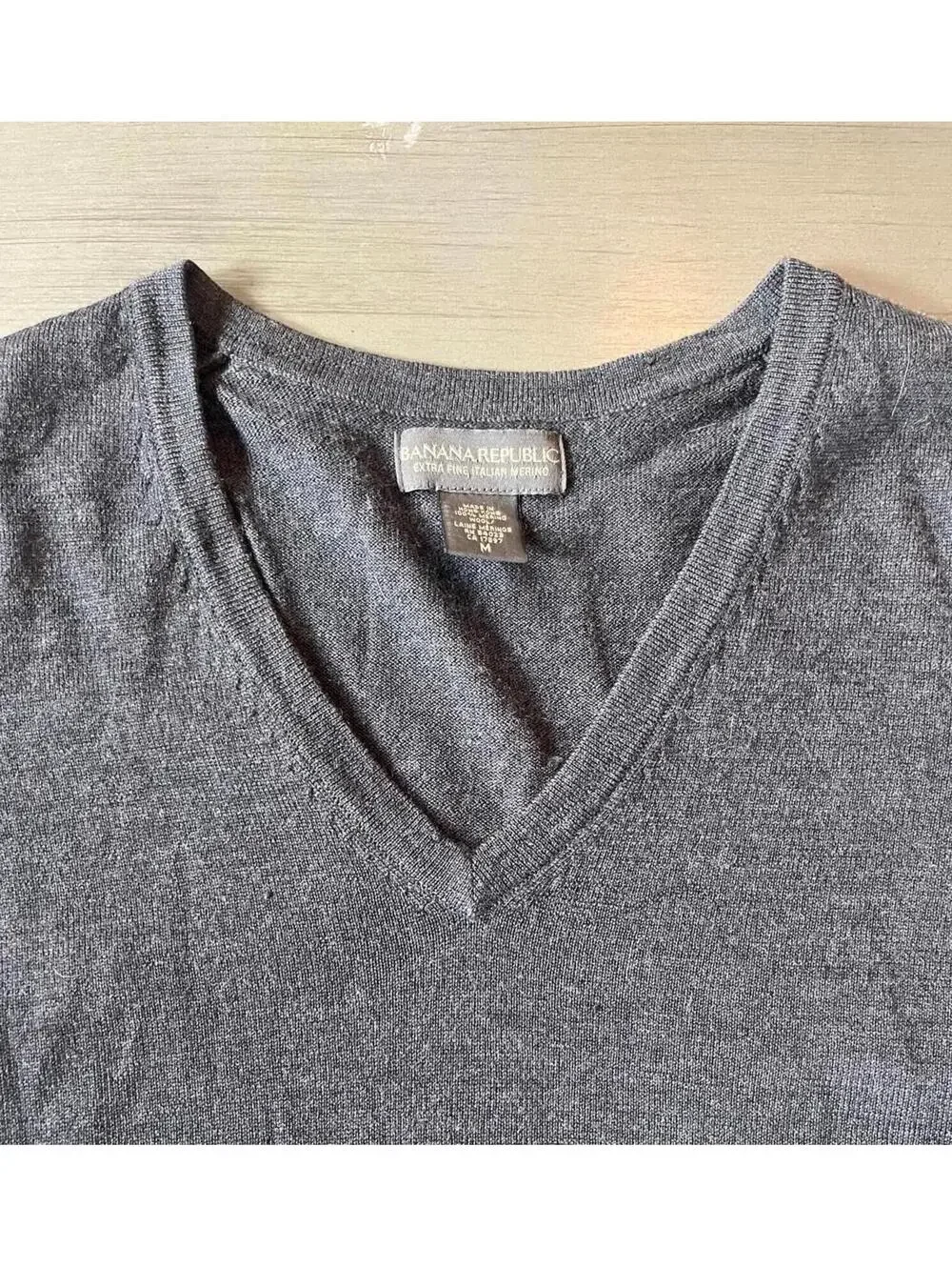 Banana Republic Grey Business Casual Wool V Neck Long Sleeve Pullover Sweater M